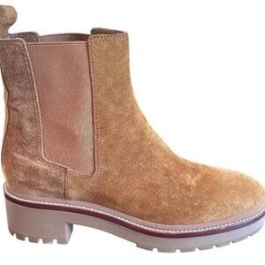 TORY BURCH CHELSEA LUG SOLE BROWN SUEDE BOOTS IN CAMEL - NWOB  BRAND NEW SIZE 9
